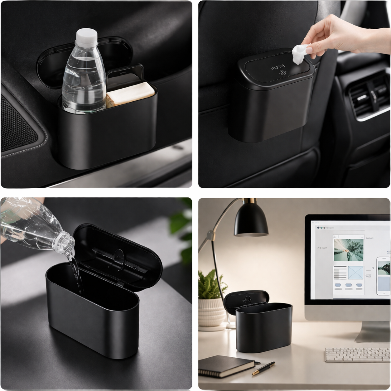 Kosz Samochodowy z Pokrywą Push – Mini Organizer do Auta