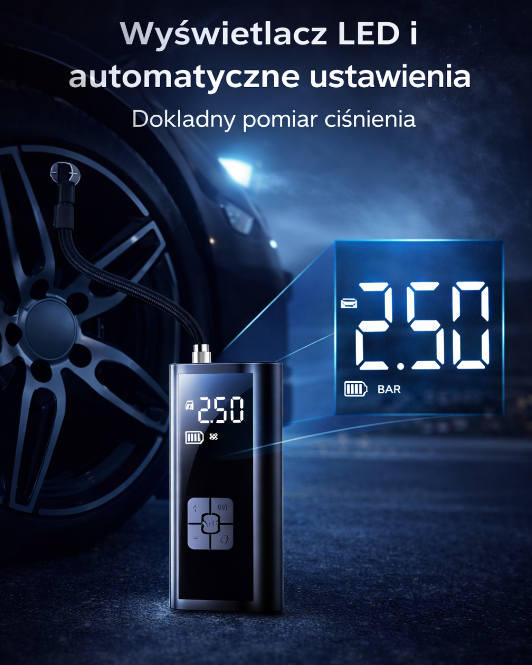 Kompresor samochodowy z wyświetlaczem LED